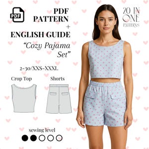 Cozy Pajama Set Sewing Pattern: Crop Top & Shorts Loungewear (Sizes 2-30, PDF Pattern)