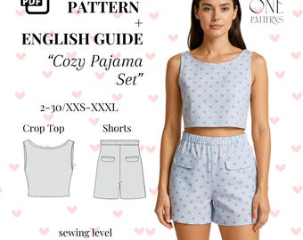 Pajama Tank Top & Elastic Waist Shorts Sewing Pattern PDF For Beginner : (Sizes XS-3XL)