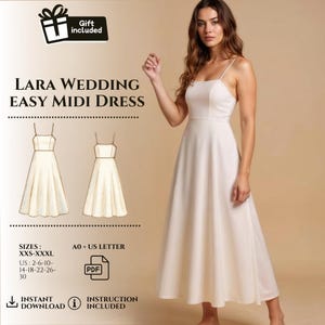 Silk Midi Dress Pattern, Circular Skirt Pattern For Women, Easy Wedding Midi Dress Sewing Pattern, Summer Dress Pattern, US 2 to 30 Sizes