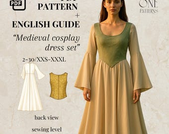 Patrón de vestido y corsé para cosplay renacentista: vestido medieval, talla grande (descarga en PDF)