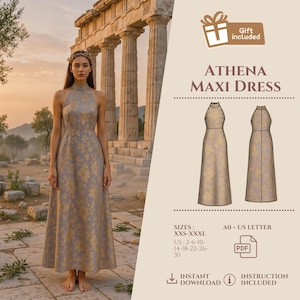 Gathered Halter Neck Dress Sewing Pattern PDF, Sewing Maxi Dress Pattern, Elegant Long Dress Pattern, Prom Dress Pattern PDF For Beginners