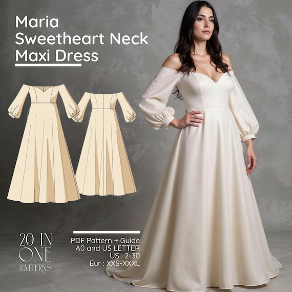 Sweetheart Neck With Puff Sleeve Maxi Dress Sewing Pattern PDF, Elegant  Long Wedding Dress Pattern, DIY Maxi Dress With Detailed Guide PDF. - Etsy