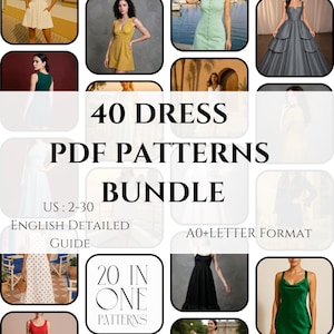 40 Dress Sewing Patterns Bundle, PDF Patterns for Women, Instant Download, A-Line, Slip Dress, Maxi, Midi, Mini, Beginner Sewing Pattern Set