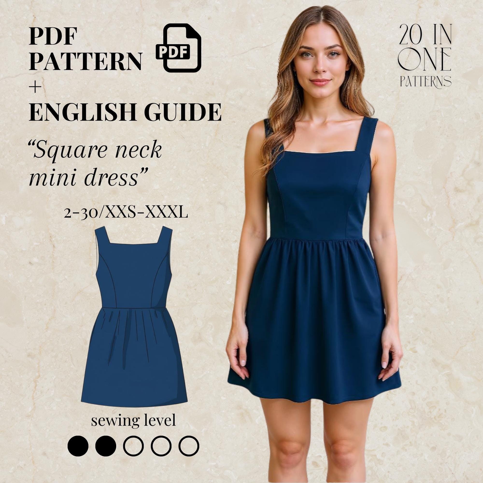 Square Neck Mini Dress Sewing Pattern: Beginner-friendly A-line Sundress  (PDF Pattern, US 2-30) - Etsy