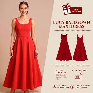 Ball Gown Dress Sewing Pattern PDF: Elegant Flared Maxi (Sizes XXS-3XL)