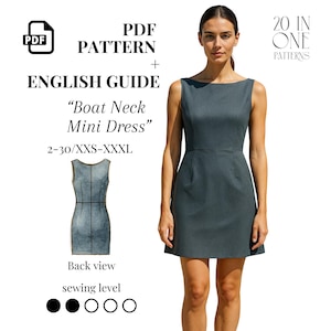 Boat Neck A-Line Mini Dress PDF Pattern: US 2-30 Sizes