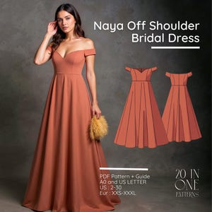 Off Shoulder Maxi Dress Pattern PDF, Maxi Wedding Dress, Wedding Guest Maxi Dress, Sweetheart V Neck Dress, Bridgerton Elegant Long Dress