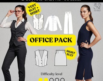 Women Office Suit Set PDF Sewing Pattern – Vest, Skirt, Shirt & Pants – Business Attire, Workwear Outfit, Digital Download