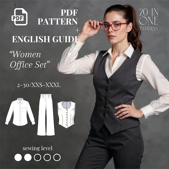 Women's Office Suit Sewing Pattern Set : Pants, Vest & Shirt (sizes 2-30, PDF Download) - Etsy New Zealand Women's Office Suit Sewing Pattern Set : Pants, Vest & Shirt (sizes 2-30, PDF Download) - Etsy New Zealand