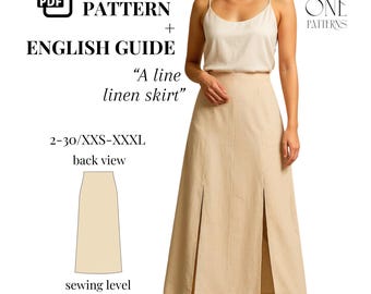 Patrón de costura para falda midi de lino en forma de A: Apto para principiantes (Patrón PDF, talla 2-30)