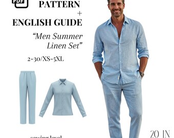 Men's Linen Shirt and Pants Sewing Pattern: Summer Outfit (PDF Pattern XS-5XL)