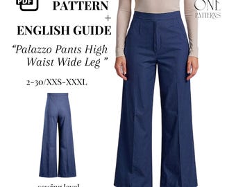 Naaipatroon Palazzo-broek (pdf): broek met hoge taille en wijde pijpen (maten 2-30, digitale download)