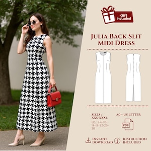 Back Slit Midi Dress Sewing Pattern: Sleeveless Fitted Design (US 2-30) (PDF Download)