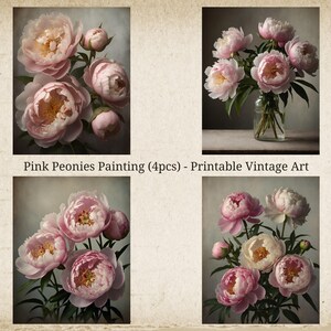 Pink Peonies Painting | Vintage Art Print | Flower Print | Printable Wall Art | Digital Download