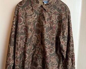 Blusa vintage Pendleton con estampado floral verde y marrón