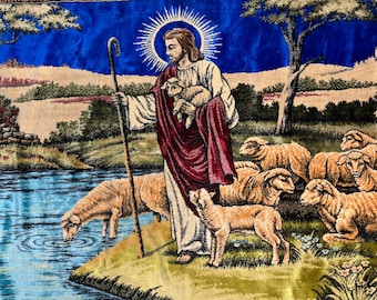 The Good Shepherd Jesus Christ Wall Rug 45″ X 65″ Vintage Tapestry