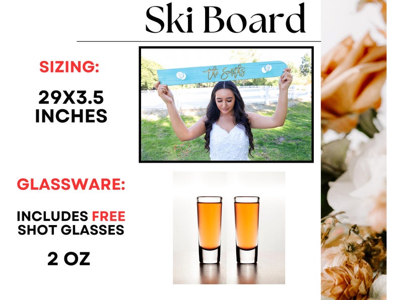 Ski Shot Board,Tequila Board,Couples Wedding Shot Board,Custom Ski,2 Person Shot Board,Unity Shot Ski Board, Mini Ski Board,Bride & Groom