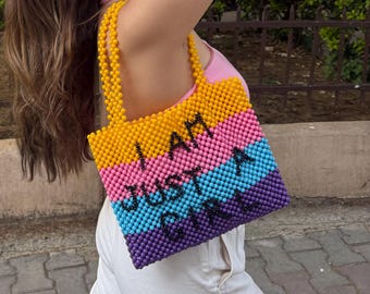 Personalisierbare Perlen Umhängetasche: Personalisierte Text Handtasche