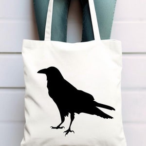 Raven Tote Bag, Crow Canvas Tote Bag, Literary Tote Bag, Bird Tote Bag, Women Shoulder Bag, Reusable Shopping Bag, Crow Lover Gift