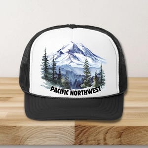 Pacific Northwest Trucker Cap, Mountain Hiking Trucker Hat, Summer Nature Trucker Hat, Outdoor Adventure Hat