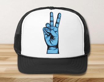 Peace Sign Trucker Hat, Retro Graphic Good Vibes Cap