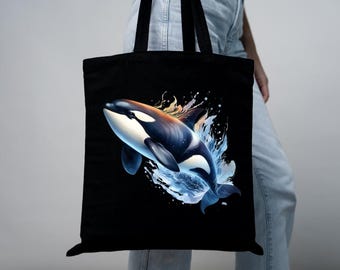 Orca Whale Graphic Canvas Tote Bag, Nautical Beach Bag