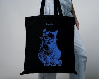 おもしろい猫柄のトートバッグ、再利用可能なキャンバス製ショルダーバッグ