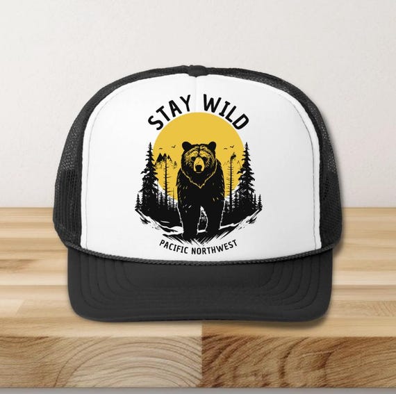 Stay Wild Bear Trucker Cap, Pacific Northwest Adventure Hat
