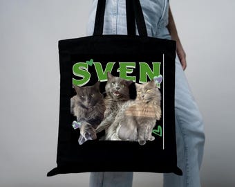 スヴェン・キャット・デザインのトートバッグ、面白い動物柄のバッグ、ペットオーナーへのギフト