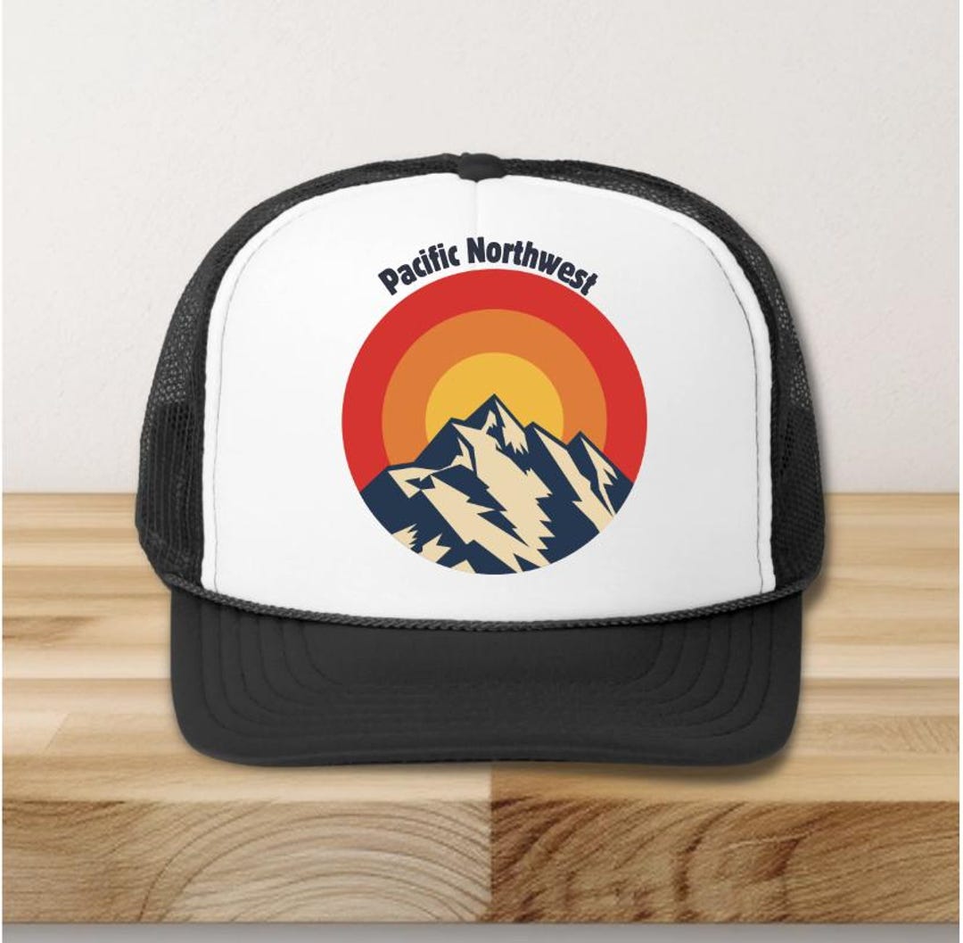 Pacific Northwest Trucker Hat, Outdoor Adventure Cap, Mountain Nature ...