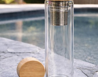 Glass Tea Infuser Bottle –  Bamboo Lid 14oz