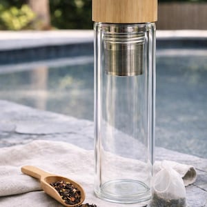 Glass Tea Infuser Bottle –  Bamboo Lid 14oz