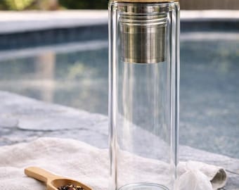 Glass Tea Infuser Bottle –  Bamboo Lid 14oz