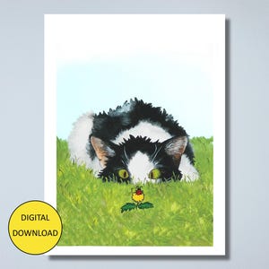 Carte postale drôle de carte de voeux de chat et de coccinelle de smoking - TÉLÉCHARGEMENT IMMÉDIAT - carte imprimable