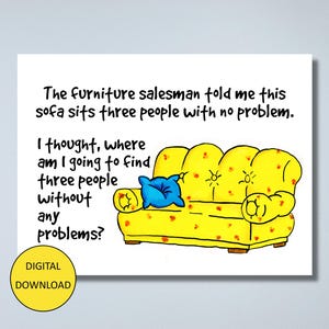 Funny Greeting Card Postcard – INSTANT DOWNLOAD – Printable Card Post Card - This Sofa Sits Three People With No Problem