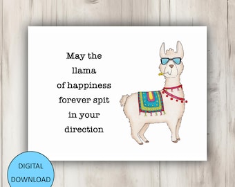 Funny Llama Greeting Card Postcard – Digital Download - The Llama of Happiness