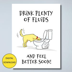 Carte de rétablissement pour chien drôle – TÉLÉCHARGEMENT IMMÉDIAT – Carte imprimable – Buvez beaucoup de liquides et sentez-vous mieux bientôt !
