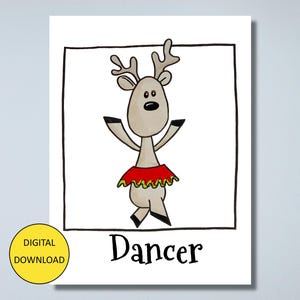 Lustige Tänzerin Weihnachtskarte und Postkarte - Druckbare Karte und Postkarte - Digital Download