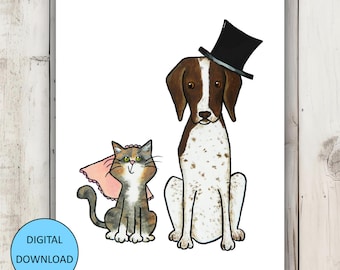 Funny Cat and Dog Wedding Card – INSTANT DOWNLOAD – Printable Card