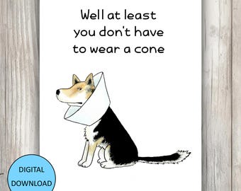 Funny Dog Get Well Card – Cone of Shame (Digital Download)