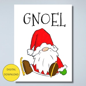 Carte de Noël et carte postale drôle de gnome - carte imprimable et carte postale - téléchargement numérique - GNOEL