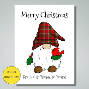 Funny Gnome Christmas Card and Postcard - Printable Digital Download - Merry Christmas from Our Gnome to Yours