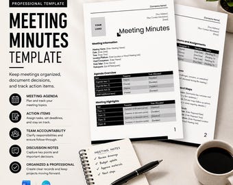 Meeting Minutes Template | Professional Project Meeting Notes for Architects & Contractors | Editable Canva and Word