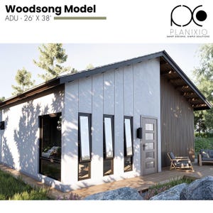 Modern ADU House Plan PDF | 2-Bedroom Guest House | 988 Sqft Small Home Design | Tiny Home Floor Plan | Woodsong Model