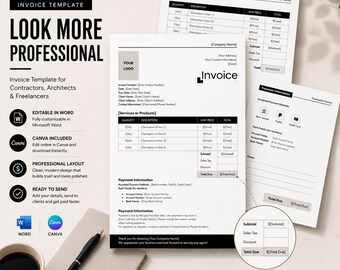 Construction Invoice Template | Contractor Billing Form to Get Paid Faster | Excel & Canva Editable