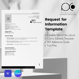 Request for Information (RFI) Template | Editable Construction Document for Contractors & Engineers | Editable Canva and Word
