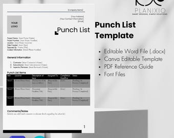 Punch List Template | Editable Construction Checklist: Editable Canva/Word