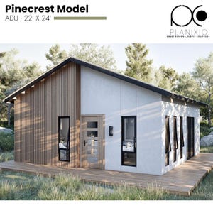 ADU Haus Plan 22 x 24 ft | Gemütliches Spitzdach kleines Haus mit einem Schlafzimmer - Pinecrest-Modell