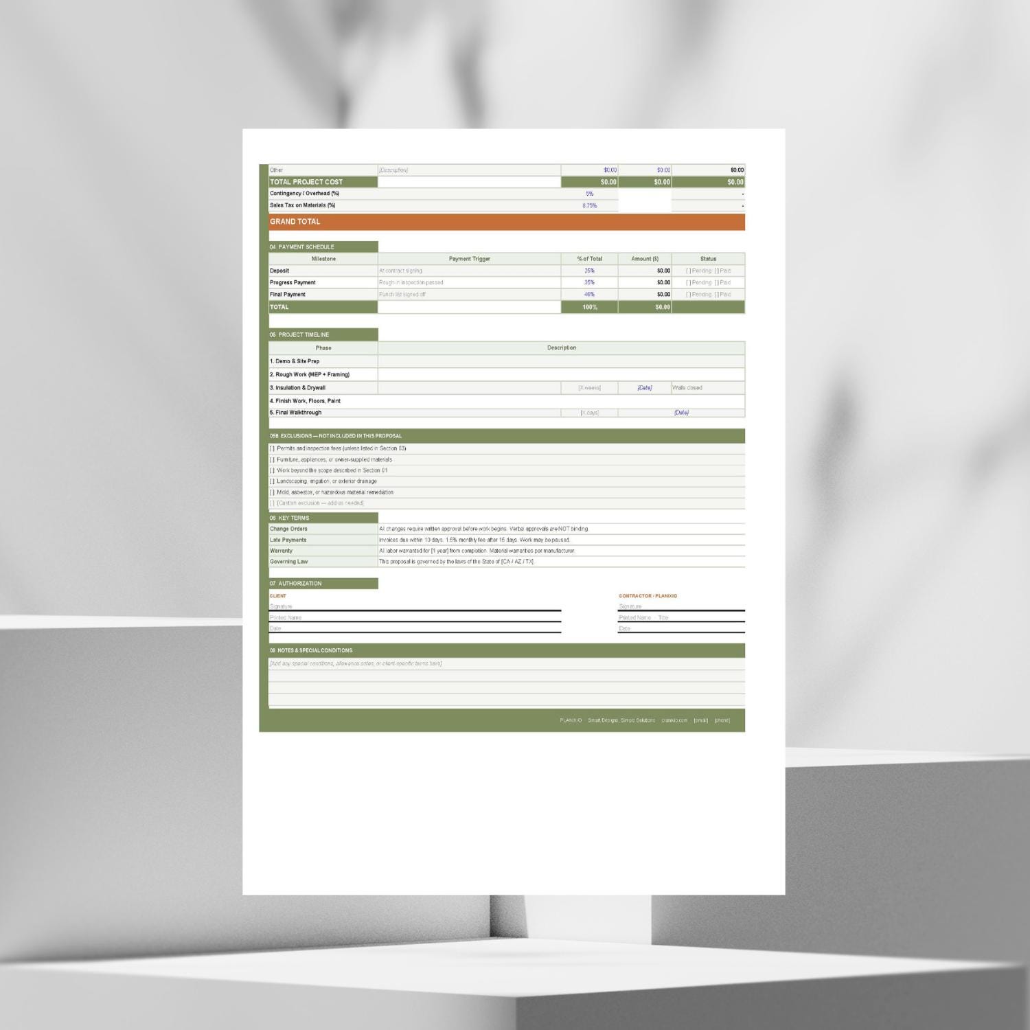 Construction Proposal Template for Contractors | Editable Word & Excel ...