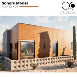 ADU Haus Plan 22 x 24 ft | Flachdach Tiny Home Design mit einem Schlafzimmer - Modell Sonora